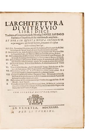 ARCHITECTURE  VITRUVIUS POLLIO, MARCUS. LArchitettura di Vitruvio Libri Dieci.  1641